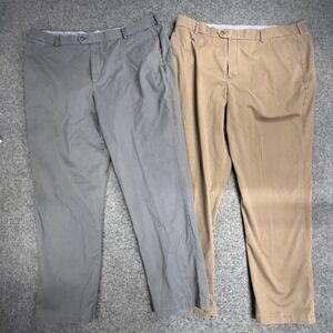 Charles Tyrwhitt LOT OF 2 Mens Classic NonIron Dress Pants Khaki Tan Gray 42X32